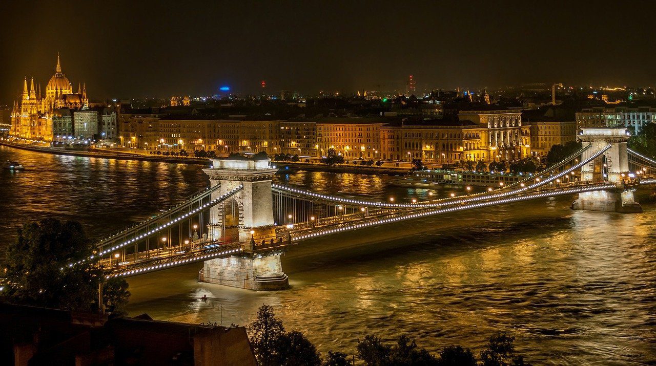 bridge, river, city, Hungary