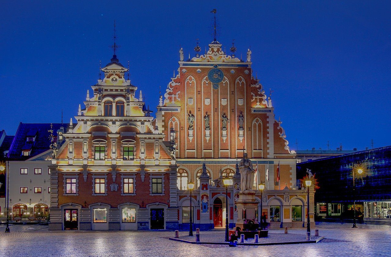 latvia, night, capital city