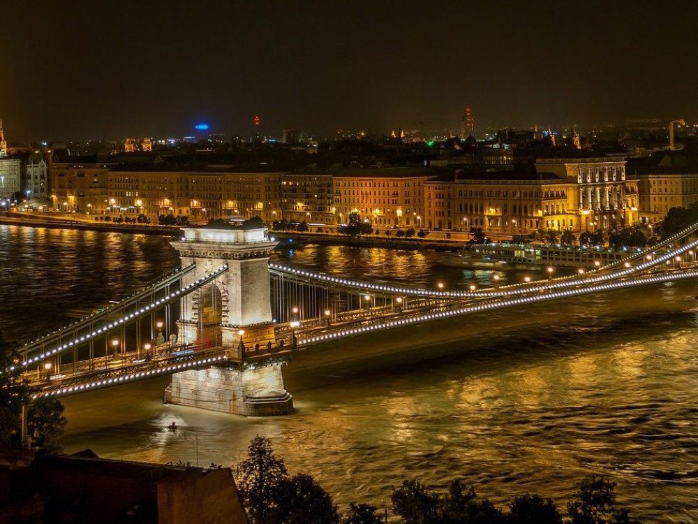 bridge, river, city, Hungary
